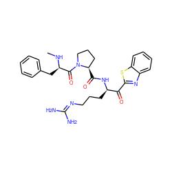 CN[C@H](Cc1ccccc1)C(=O)N1CCC[C@H]1C(=O)N[C@H](CCCN=C(N)N)C(=O)c1nc2ccccc2s1 ZINC000014954404