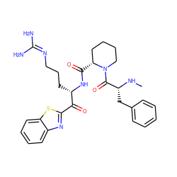 CN[C@H](Cc1ccccc1)C(=O)N1CCCC[C@H]1C(=O)N[C@@H](CCCN=C(N)N)C(=O)c1nc2ccccc2s1 ZINC000014954523