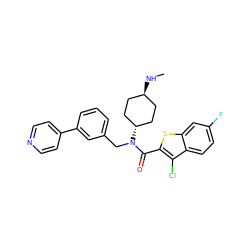 CN[C@H]1CC[C@H](N(Cc2cccc(-c3ccncc3)c2)C(=O)c2sc3cc(F)ccc3c2Cl)CC1 ZINC000254134903