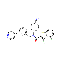 CN[C@H]1CC[C@H](N(Cc2cccc(-c3ccncc3)c2)C(=O)c2sc3cccc(Cl)c3c2Cl)CC1 ZINC000101549227