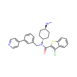 CN[C@H]1CC[C@H](N(Cc2cccc(-c3ccncc3)c2)C(=O)c2sc3ccccc3c2Cl)CC1 ZINC000101549235