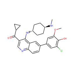 CN[C@H]1CC[C@H](Nc2c(C(=O)C3CC3)cnc3ccc(-c4cc(Cl)c(O)c(OC)c4)cc23)CC1 ZINC000473215260