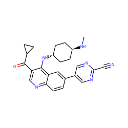 CN[C@H]1CC[C@H](Nc2c(C(=O)C3CC3)cnc3ccc(-c4cnc(C#N)nc4)cc23)CC1 ZINC000473194364