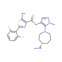 CN[C@H]1CCCN(c2c(NC(=O)c3nc(-c4c(F)cccc4F)sc3N)cnn2C)CC1 ZINC000144346244