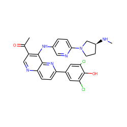 CN[C@H]1CCN(c2ccc(Nc3c(C(C)=O)cnc4ccc(-c5cc(Cl)c(O)c(Cl)c5)nc34)cn2)C1 ZINC000473213515