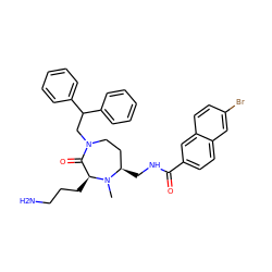 CN1[C@H](CNC(=O)c2ccc3cc(Br)ccc3c2)CCN(CC(c2ccccc2)c2ccccc2)C(=O)[C@@H]1CCCN ZINC000118692585