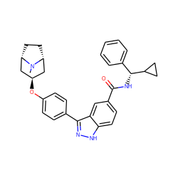 CN1[C@H]2CC[C@@H]1C[C@@H](Oc1ccc(-c3n[nH]c4ccc(C(=O)N[C@H](c5ccccc5)C5CC5)cc34)cc1)C2 ZINC000146872008