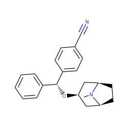 CN1[C@H]2CC[C@@H]1C[C@H](O[C@H](c1ccccc1)c1ccc(C#N)cc1)C2 ZINC000100834432