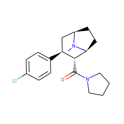 CN1[C@H]2CC[C@@H]1C[C@H](c1ccc(Cl)cc1)[C@H]2C(=O)N1CCCC1 ZINC000036270792