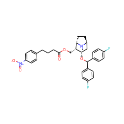 CN1[C@H]2CC[C@H]1[C@@H](COC(=O)CCCc1ccc([N+](=O)[O-])cc1)[C@@H](OC(c1ccc(F)cc1)c1ccc(F)cc1)C2 ZINC000261115747