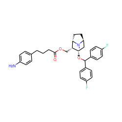 CN1[C@H]2CC[C@H]1[C@@H](COC(=O)CCCc1ccc(N)cc1)[C@@H](OC(c1ccc(F)cc1)c1ccc(F)cc1)C2 ZINC000253917755