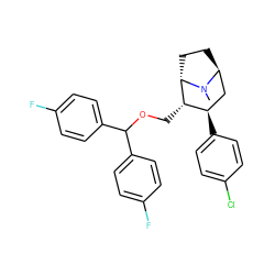 CN1[C@H]2CC[C@H]1[C@@H](COC(c1ccc(F)cc1)c1ccc(F)cc1)[C@H](c1ccc(Cl)cc1)C2 ZINC000299809330