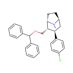 CN1[C@H]2CC[C@H]1[C@@H](COC(c1ccccc1)c1ccccc1)[C@H](c1ccc(Cl)cc1)C2 ZINC000253651071