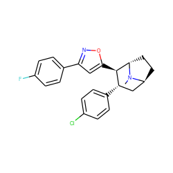 CN1[C@H]2CC[C@H]1[C@H](c1cc(-c3ccc(F)cc3)no1)[C@@H](c1ccc(Cl)cc1)C2 ZINC000261098331