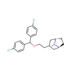 CN1[C@H]2CC[C@H]1CC(CCOC(c1ccc(Cl)cc1)c1ccc(Cl)cc1)C2 ZINC000100937958