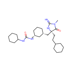 CN1C(=N)N[C@](CCC2CCCCC2)(C[C@H]2CCC[C@@H](NC(=O)NC3CCCCC3)C2)C1=O ZINC000169122041