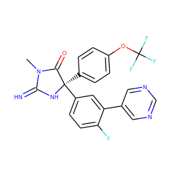 CN1C(=N)N[C@](c2ccc(OC(F)(F)F)cc2)(c2ccc(F)c(-c3cncnc3)c2)C1=O ZINC000034631070