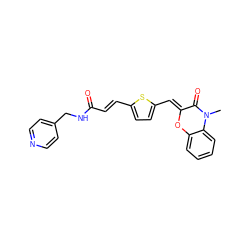 CN1C(=O)/C(=C/c2ccc(/C=C/C(=O)NCc3ccncc3)s2)Oc2ccccc21 ZINC000040395436