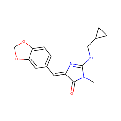 CN1C(=O)/C(=C/c2ccc3c(c2)OCO3)N=C1NCC1CC1 ZINC000072109161