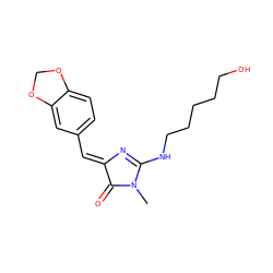 CN1C(=O)/C(=C/c2ccc3c(c2)OCO3)N=C1NCCCCCO ZINC000072109006