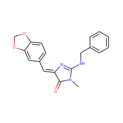 CN1C(=O)/C(=C/c2ccc3c(c2)OCO3)N=C1NCc1ccccc1 ZINC000072110828