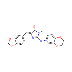 CN1C(=O)/C(=C/c2ccc3c(c2)OCO3)N=C1Nc1ccc2c(c1)OCCO2 ZINC000072110810