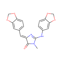 CN1C(=O)/C(=C/c2ccc3c(c2)OCO3)N=C1Nc1ccc2c(c1)OCO2 ZINC000072110441