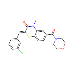 CN1C(=O)/C(=C/c2cccc(Cl)c2)Sc2ccc(C(=O)N3CCOCC3)cc21 ZINC000004932032