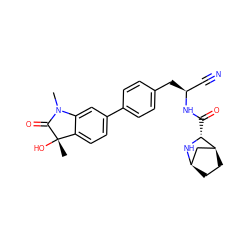 CN1C(=O)[C@@](C)(O)c2ccc(-c3ccc(C[C@@H](C#N)NC(=O)[C@H]4N[C@@H]5CC[C@H]4C5)cc3)cc21 ZINC000221933810