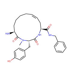 CN1C(=O)[C@@H](N)CCCC/C=C/C[C@@H](C(=O)NCc2ccccc2)NC(=O)[C@@H]1Cc1ccc(O)cc1 ZINC000071295812