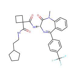 CN1C(=O)[C@@H](NC(=O)C2(C(=O)NCCC3CCCC3)CCC2)N=C(c2ccc(C(F)(F)F)cc2)c2ccccc21 ZINC000028822949