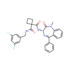 CN1C(=O)[C@@H](NC(=O)C2(C(=O)NCc3cc(F)cc(F)c3)CCC2)N=C(c2ccccc2)c2ccccc21 ZINC000028822937