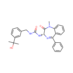 CN1C(=O)[C@@H](NC(=O)NCc2cccc(C(C)(C)O)c2)N=C(c2ccccc2)c2ccccc21 ZINC000027431865