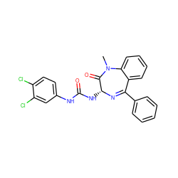 CN1C(=O)[C@@H](NC(=O)Nc2ccc(Cl)c(Cl)c2)N=C(c2ccccc2)c2ccccc21 ZINC000013732805