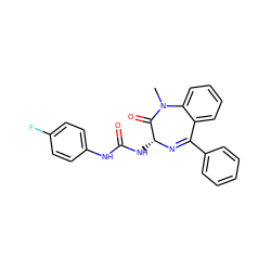 CN1C(=O)[C@@H](NC(=O)Nc2ccc(F)cc2)N=C(c2ccccc2)c2ccccc21 ZINC000013732811