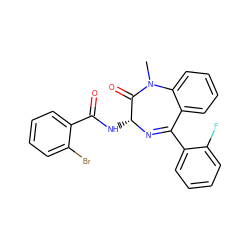 CN1C(=O)[C@@H](NC(=O)c2ccccc2Br)N=C(c2ccccc2F)c2ccccc21 ZINC000013601644