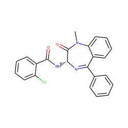 CN1C(=O)[C@@H](NC(=O)c2ccccc2Cl)N=C(c2ccccc2)c2ccccc21 ZINC000013601581