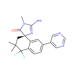 CN1C(=O)[C@]2(CC(C)(C)C(F)(F)c3ccc(-c4cncnc4)cc32)N=C1N ZINC000095603307