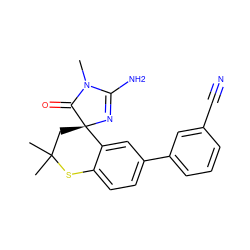 CN1C(=O)[C@]2(CC(C)(C)Sc3ccc(-c4cccc(C#N)c4)cc32)N=C1N ZINC000095602519