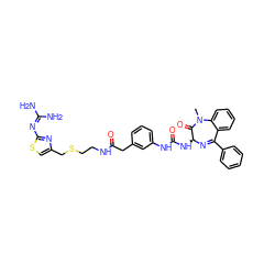 CN1C(=O)[C@H](NC(=O)Nc2cccc(CC(=O)NCCSCc3csc(N=C(N)N)n3)c2)N=C(c2ccccc2)c2ccccc21 ZINC000029214095