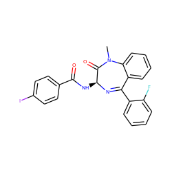 CN1C(=O)[C@H](NC(=O)c2ccc(I)cc2)N=C(c2ccccc2F)c2ccccc21 ZINC000001493168