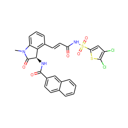 CN1C(=O)[C@H](NC(=O)c2ccc3ccccc3c2)c2c(/C=C/C(=O)NS(=O)(=O)c3cc(Cl)c(Cl)s3)cccc21 ZINC000049680091