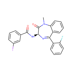 CN1C(=O)[C@H](NC(=O)c2cccc(I)c2)N=C(c2ccccc2F)c2ccccc21 ZINC000026376024