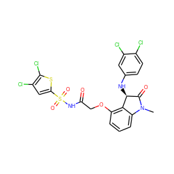 CN1C(=O)[C@H](Nc2ccc(Cl)c(Cl)c2)c2c(OCC(=O)NS(=O)(=O)c3cc(Cl)c(Cl)s3)cccc21 ZINC000049680112