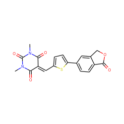 CN1C(=O)C(=Cc2ccc(-c3ccc4c(c3)COC4=O)s2)C(=O)N(C)C1=O ZINC000073221204