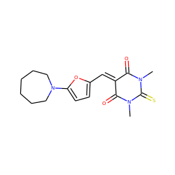 CN1C(=O)C(=Cc2ccc(N3CCCCCC3)o2)C(=O)N(C)C1=S ZINC000000450955