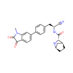 CN1C(=O)C(=O)c2ccc(-c3ccc(C[C@@H](C#N)NC(=O)[C@H]4N[C@@H]5CC[C@H]4C5)cc3)cc21 ZINC000206470456