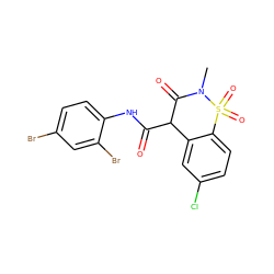 CN1C(=O)C(C(=O)Nc2ccc(Br)cc2Br)c2cc(Cl)ccc2S1(=O)=O ZINC000028092172