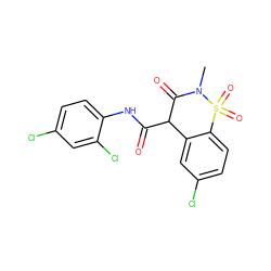 CN1C(=O)C(C(=O)Nc2ccc(Cl)cc2Cl)c2cc(Cl)ccc2S1(=O)=O ZINC000013605521