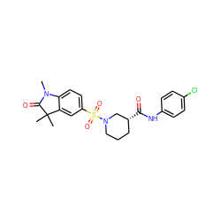 CN1C(=O)C(C)(C)c2cc(S(=O)(=O)N3CCC[C@@H](C(=O)Nc4ccc(Cl)cc4)C3)ccc21 ZINC000015943563